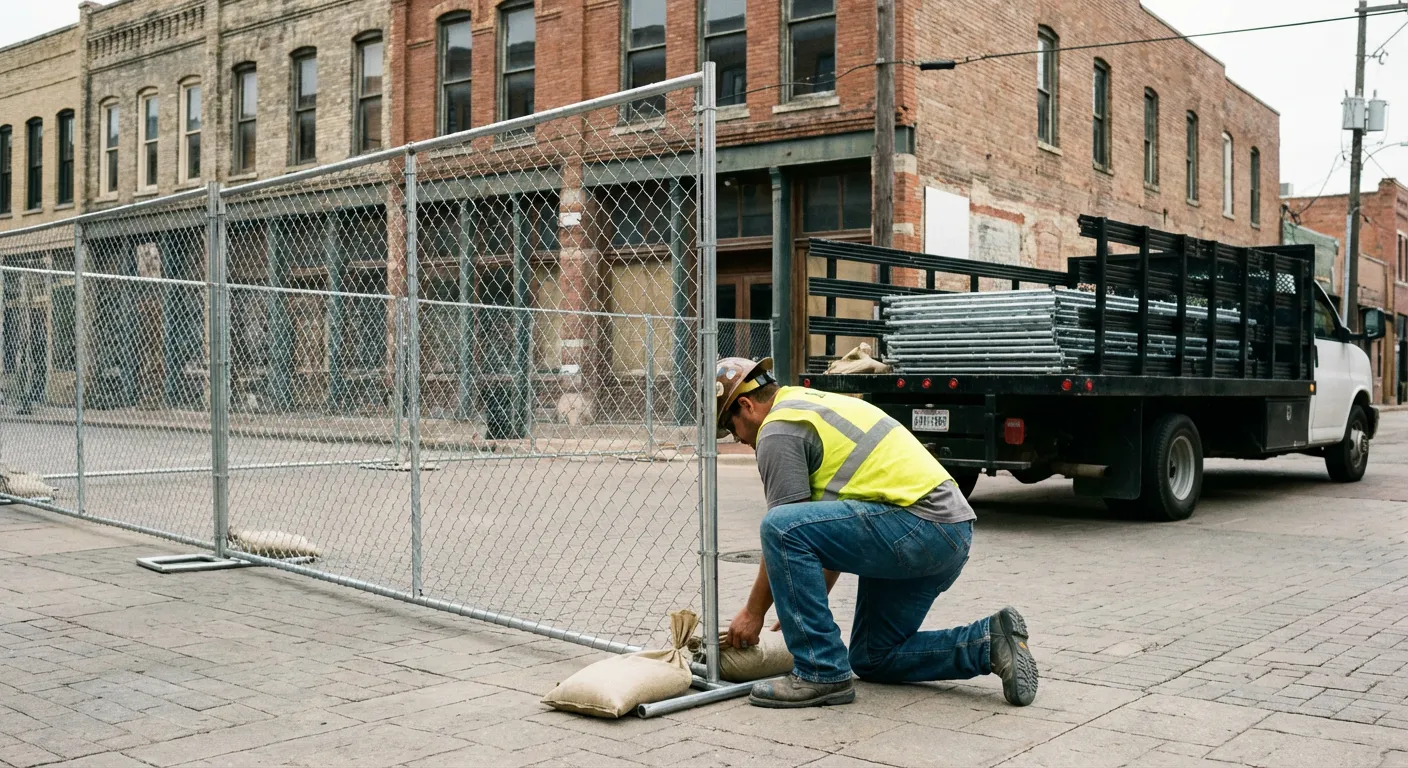 Temporary fence installation in Granada Hills urban environment