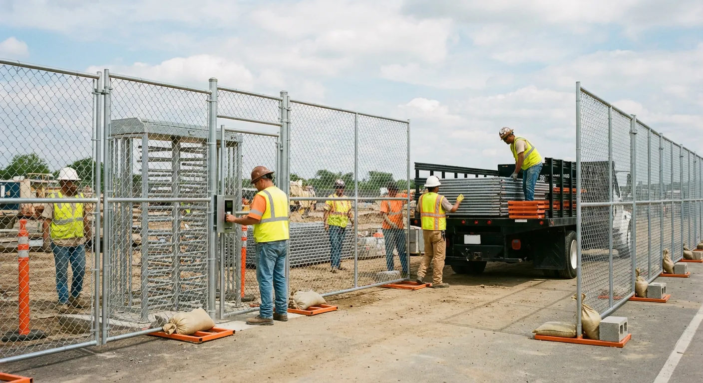 Secure construction site with temporary fencing in Granada Hills, CA