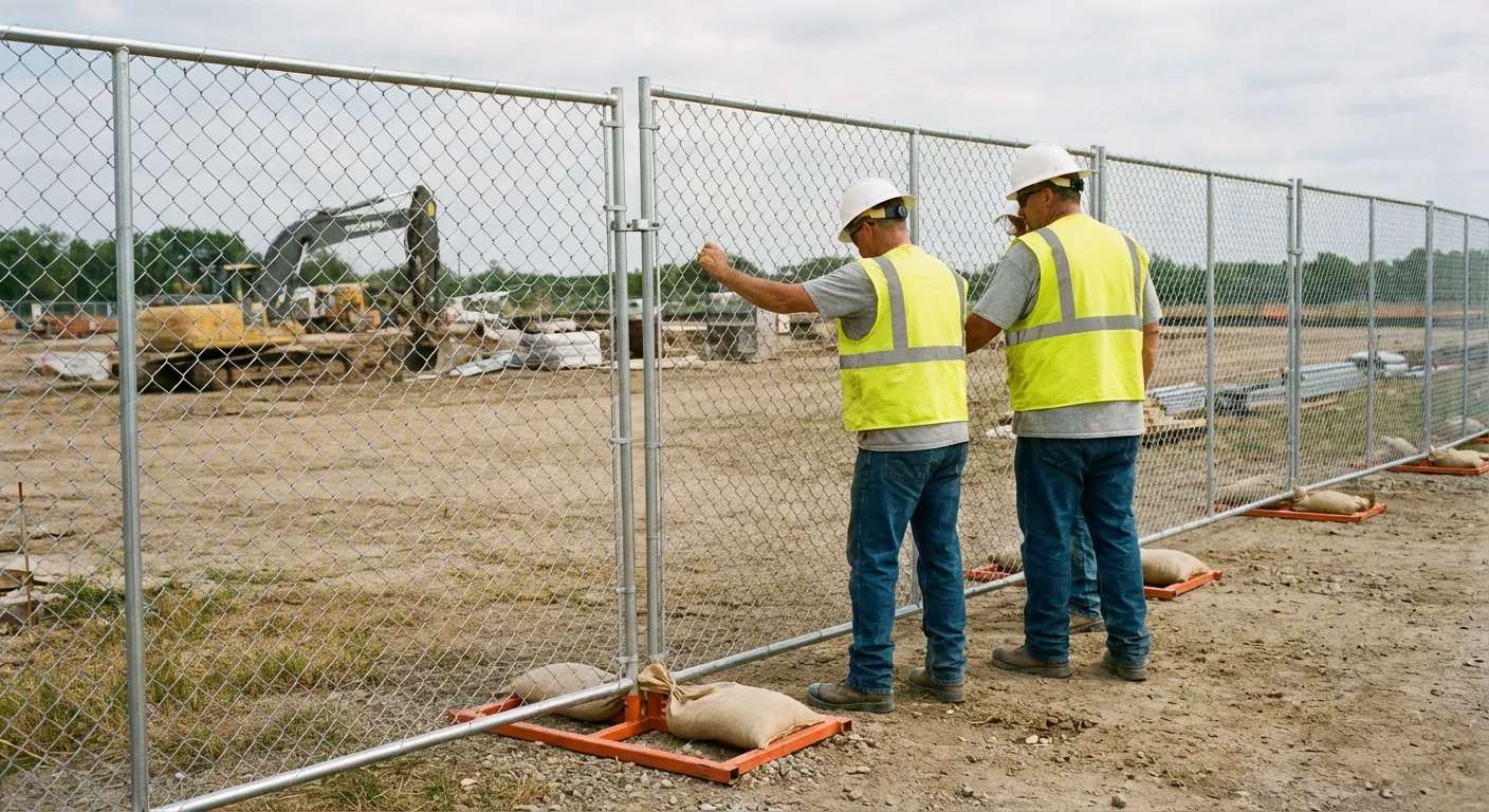 Construction site chain link panel installation in Granada Hills, CA